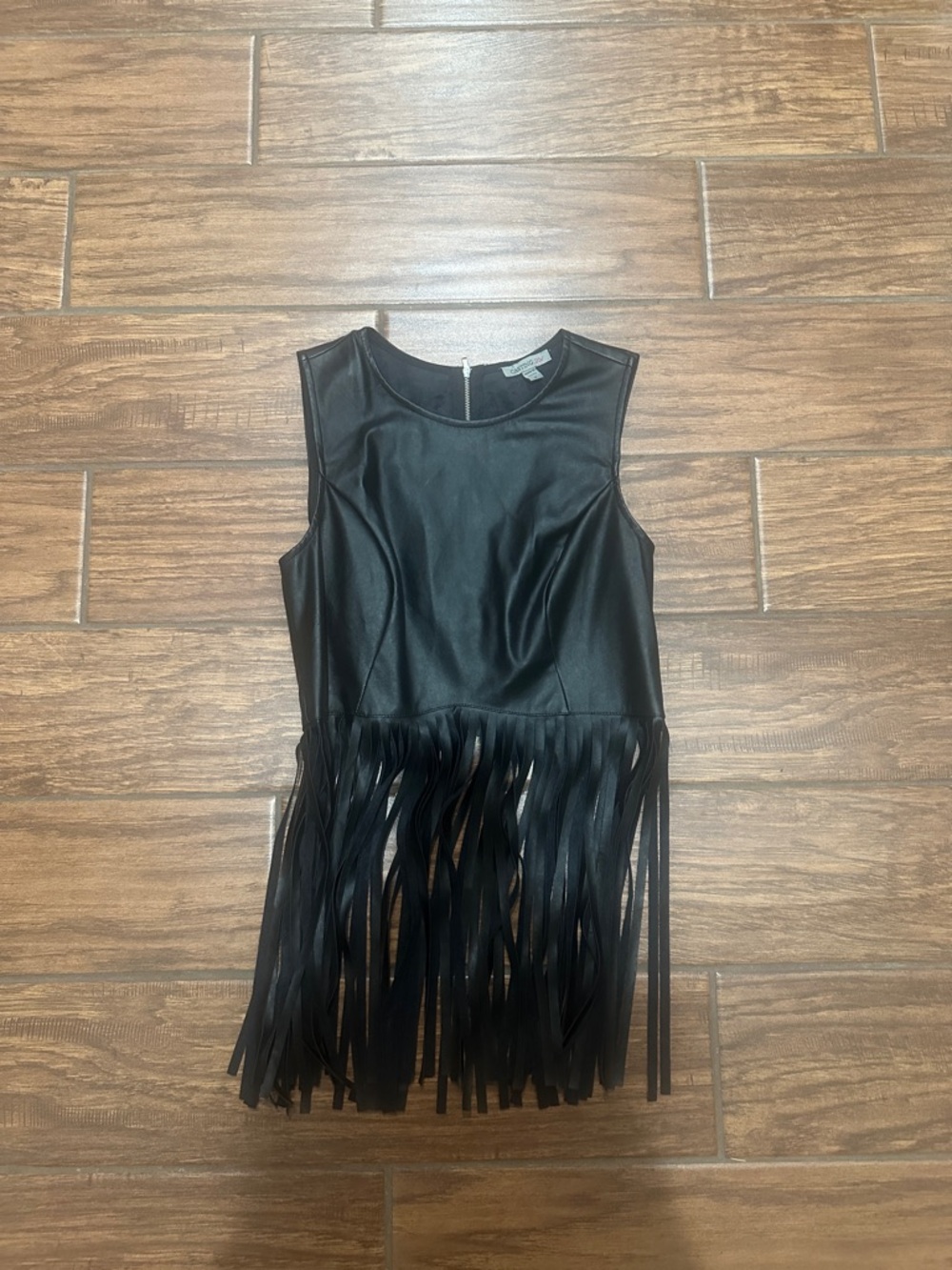Faux leather fringe crop top size small